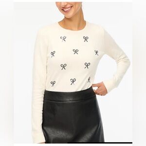 Perfect J. Crew Factory Ivory Cotton Sequin-Bow Teddie Sweater Sz 2X
